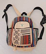 Himalayan Hemp multi-color design backpack, Made in Nepal; 1 zipper needs fixing