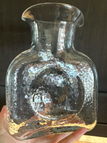 VTG NEW Blenko Double Spout Water Juice Pitcher Vase Clear Pebbled Glass 8" 3LB+