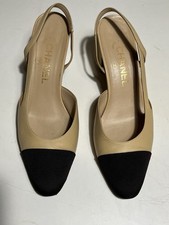 Chanel Slingback Heels Beige Black 37.5
