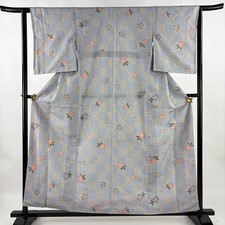 JAPANESE KIMONO FINE PATTERN BLUE-GRAY 160cm 5 ft 3 in PURE SILK B2198