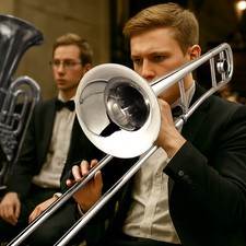 Bb Tenor Slide Trombone, Brass Band Instrument B Flat Key w/ Case, Mouthpiece