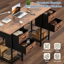 Escritorio De 120 Cm Con 2 Cajones Gancho Para Colgar Y Estante Mesa Escritorio Industrial Para Dormitorio Estudio Y Oficina Marrón