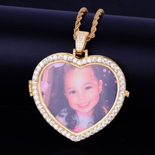 Collar de cadena de corazón de memoria con foto de plata .925 de oro rosa de 18 quilates hecho a medida