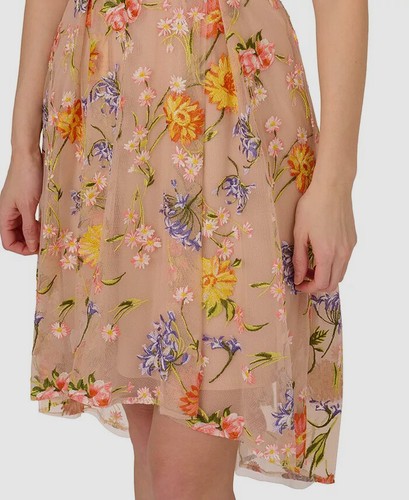 Adrianna Papell Women's Beige Floral-Embroidery Midi Dress Size 10 - 第 4/4 張圖片