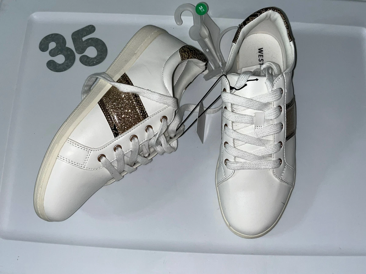West Loop Tennis Shoes White And Gold Snakeskin Sneakers 7 8 eBay