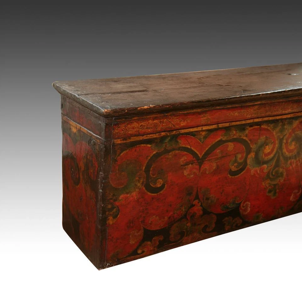 RARA MESA DE TÉ CHOCHE ANTIGUA PINTADA PINO TIBETANO MUEBLES CHINOS SIGLO XVII Foto 3 de 3