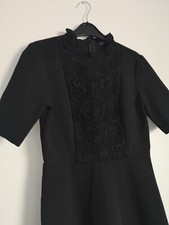 BNWOT Zara Black High Neck Lace Detail short frill detail Dress Size M Medium