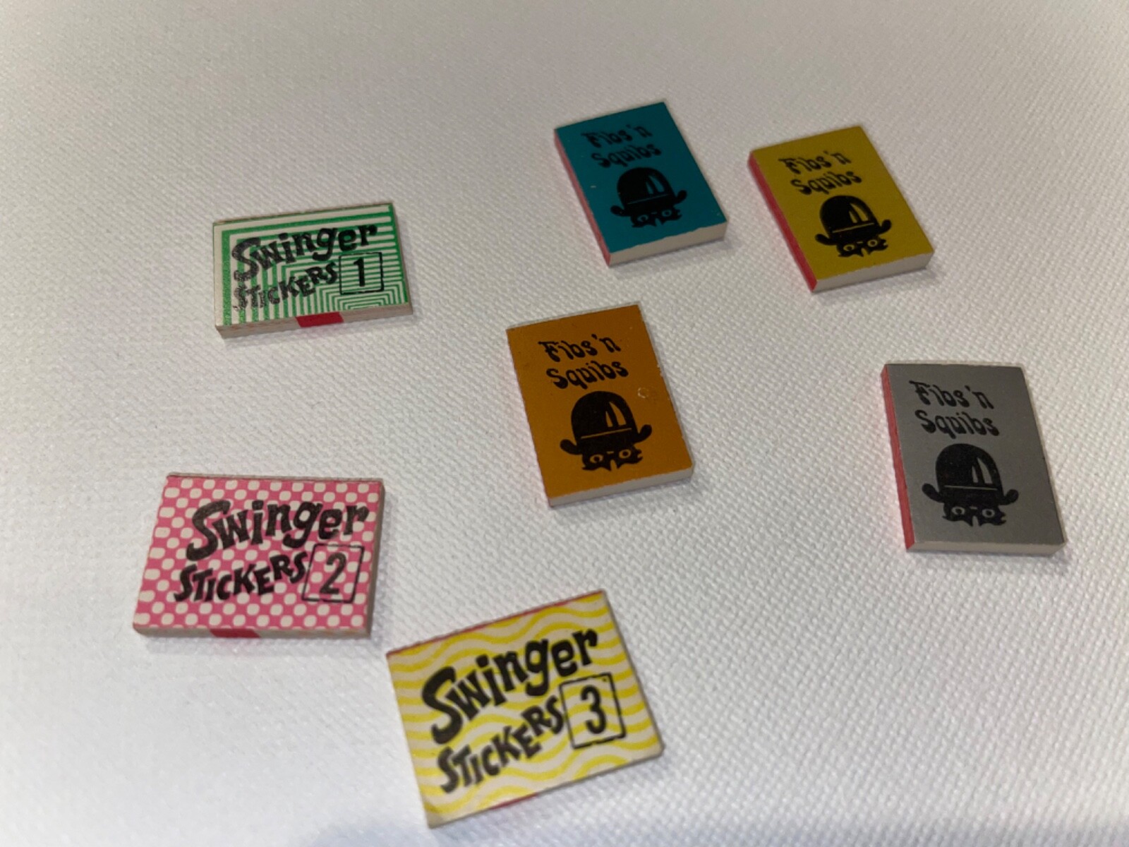 Lot of 81 VINTAGE MINI BOOKS Fibs n squibs & swinger stickers