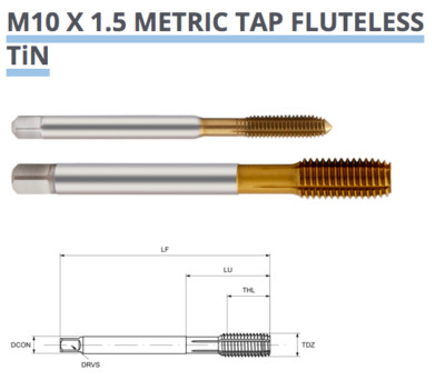 M10 x 1,5 WALZENGEWINDEBOHRER TiN BESCHICHTET KALTUMFORMUNG HSS-E 6HX TM38171000 EUROPA WERKZEUG P66