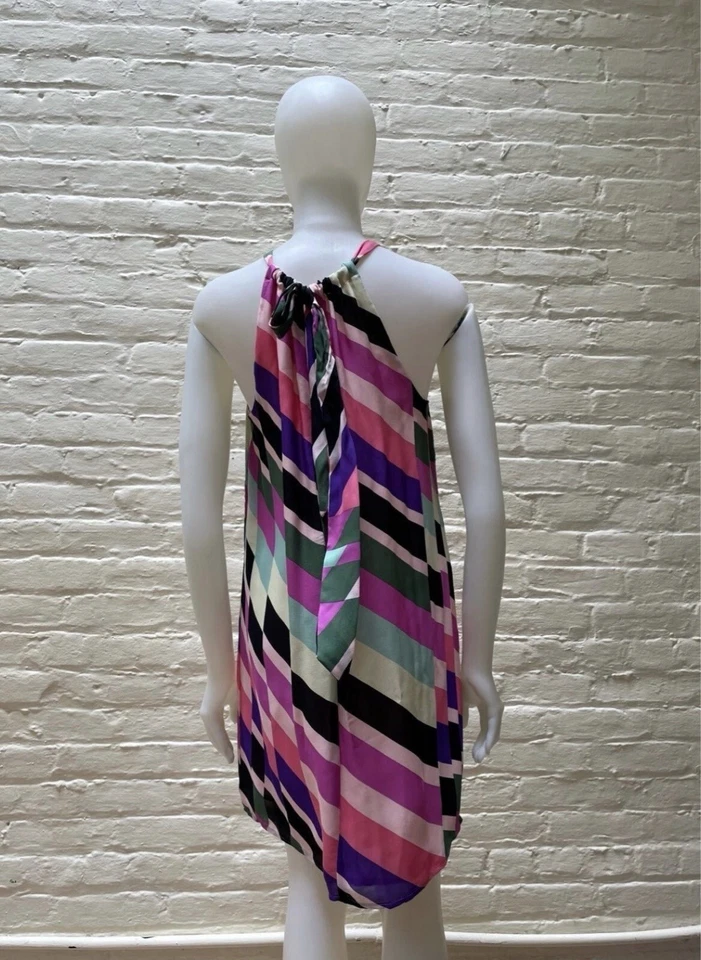 Vestido recto de seda a rayas brillantes LN TRINA TURK M Foto 4 de 4