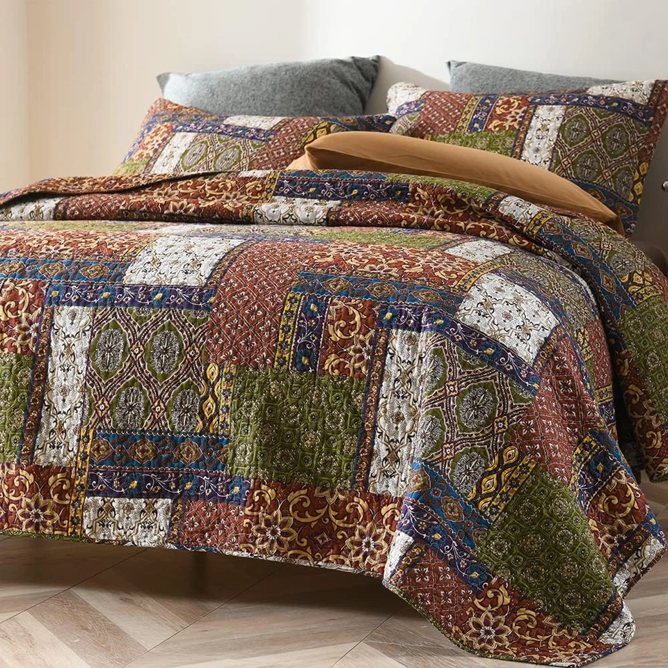 Cotton Bedspread Quilt Sets Reversible Coverlet Sets Comforters Vintage Bohemian - Image 3 of 4