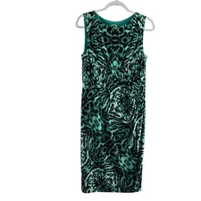 Anne Klein Sleeveless Green Black Animal Print Midi Dress Size 10 Jungle Leopard