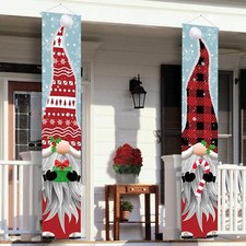 Outdoor Christmas Decorations - Gnomes Porch Sign Banners Hanging Decorations -