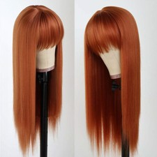 Orange Heat Resistant Synthetic Wigs Long Straight Full Bangs Women Wig Cosplay