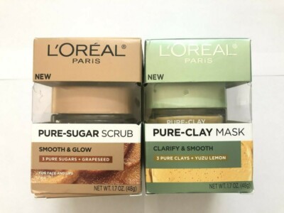 L'OREAL PARIS PURE CLAY MASK CLARIFY YUZU LEMON+PURE SCRUB-SMOOTH GLOW GRAPESSED