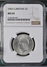 Great Britain - 1943 George VI Silver Florin / 2 Shillings - NGC MS63