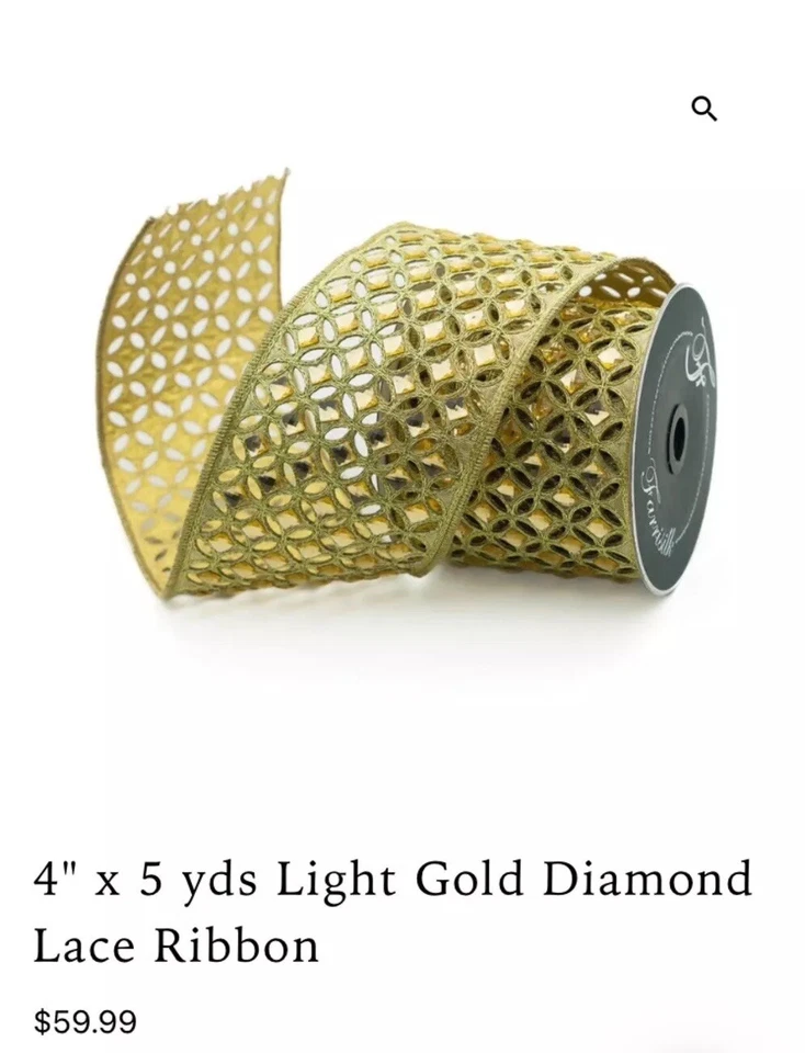 1 Roll Of Farrisilk Metallic Gold Jeweled Lattice Wired Ribbon 4" X 5 YDS New - Image 2 of 4