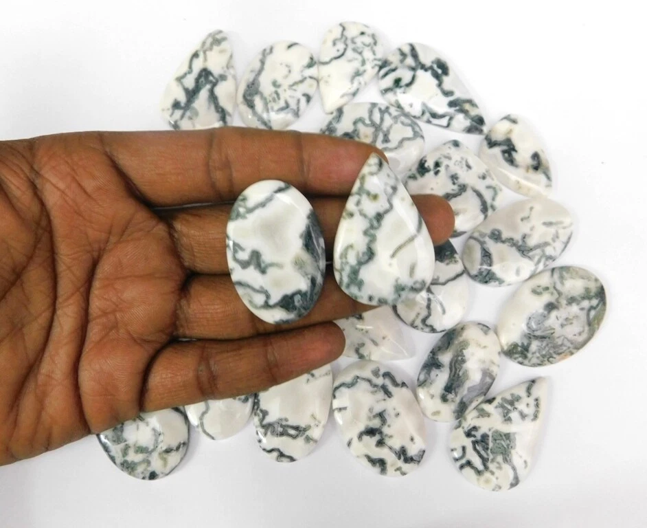 Lote de piedras preciosas sueltas de ágata de árbol natural cabujón de lujo de Foto 4 de 4