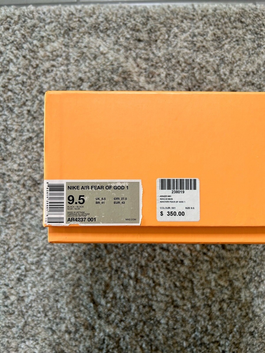 Size 9.5 - Nike Air Fear of God 1 Black 2018 883419394416| eBay