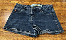 Mudd Jeans Denim Shorts Waist 28 Blue Booty 2" Inseam Embroidered Logo Mid-Rise