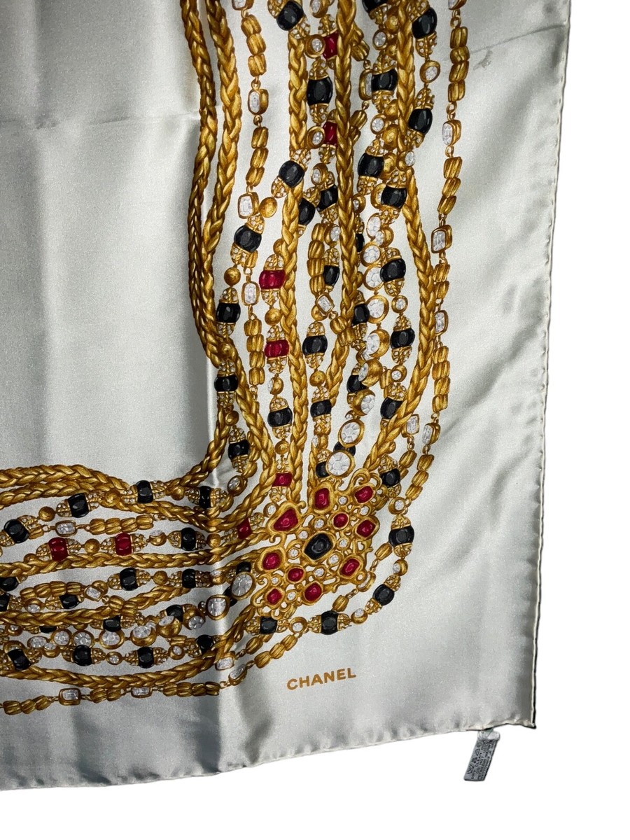 CHANEL 100%シルク スカーフ ゴールド CHANEL Women's Scarf 100% Silk Jewelry Print Cream Gold EUC