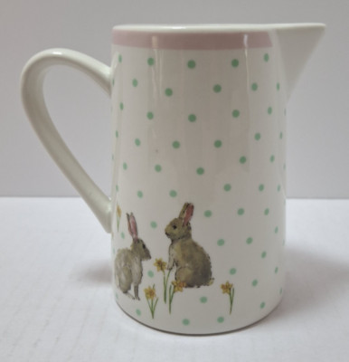 Milly Green Porcelain Pitcher w/Bunnies Green Polka Dots 5''