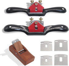 2Pcs Adjustable Spokeshave with Flat Base, 6Pcs Metal Blade and 1Pcs Portable Wo