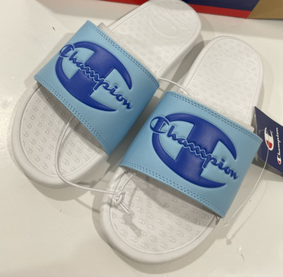 Champion Womens Super Slide Lock Sandals White Blue Size 10