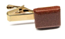 Goldstone Sunstone Glitter Tie Clip Sparkling Vintage Men's Formal Wear Jewelry