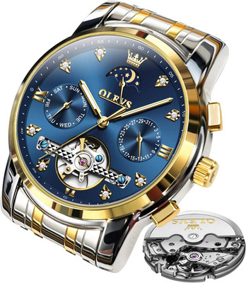 OLEVS Herrenuhren Automatik Mechanische Schwarz Armbanduhr Mit Skelettiertem Tou