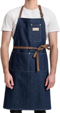 Denim Work Apron with 3 Pockets Jean Shop Aprons for Chef Hairstylist Kitchen Wo