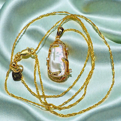 Barock Perlen & Diamant Halskette 14K Gold - 21'' - Vintage Brutalist Freeform - 3,9 g