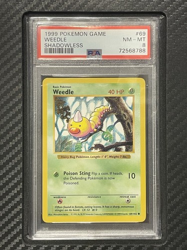 1999 PSA 8 Weedle #69 Shadowless WOTC Pokemon Game Base Set Shadowless - Picture 1 of 2