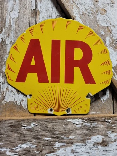 VINTAGE SHELL PORCELAIN SIGN OLD GAS STATION SERVICE GARAGE AIR PUMP MOTOR OIL