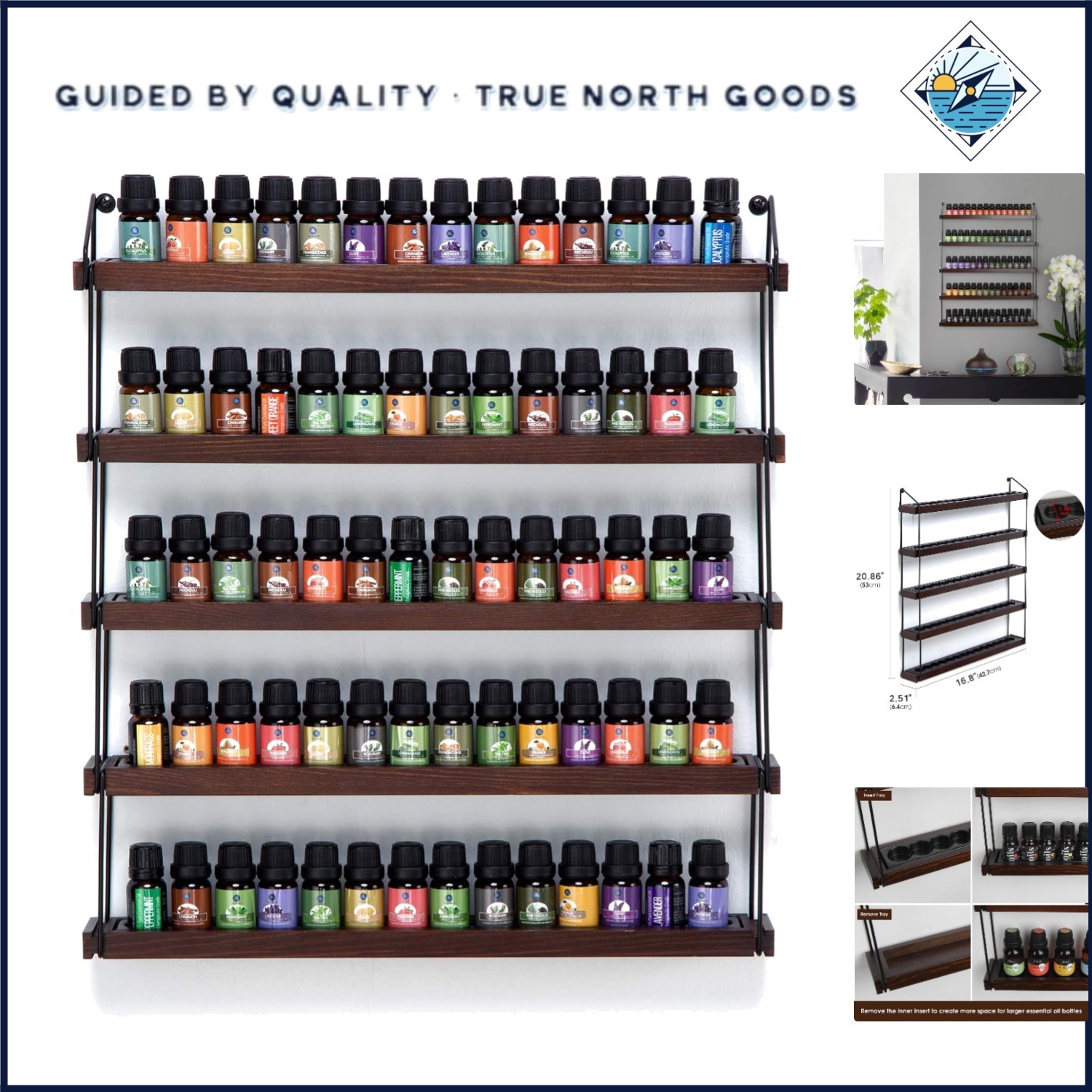 Compact Tiered Shelf for Essential Oils, Holds 70 Bottles - 