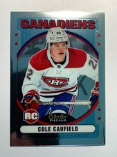 2021-22 O-Pee-Chee Platinum Retro COLE CAUFIELD Canadiens Rookie RC Card# R-67. rookie card picture