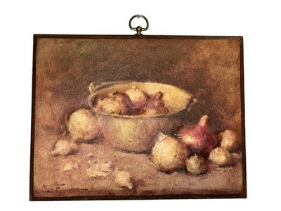 Vintage Wooden Wall Plaque Raised Design Onions Kitchen MCM  Country Farmhouse