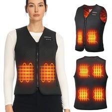 Women Heated Vest Jacket Electric Thermal Winter WarmUp Body Heating Coat V Neck