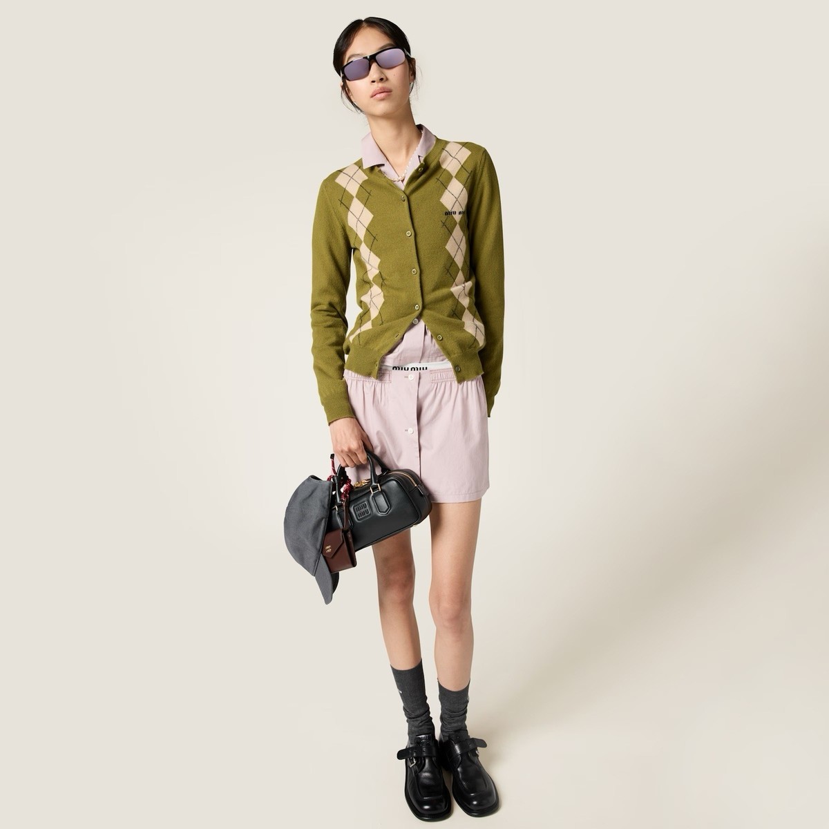 MIU MIU Fall Winter 2024 Argyle Knit Cashmere Cardigan | eBay