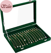 15 Hook Necklace Organizer Tray Velvet Jewelry Holder Box with Glass Lid