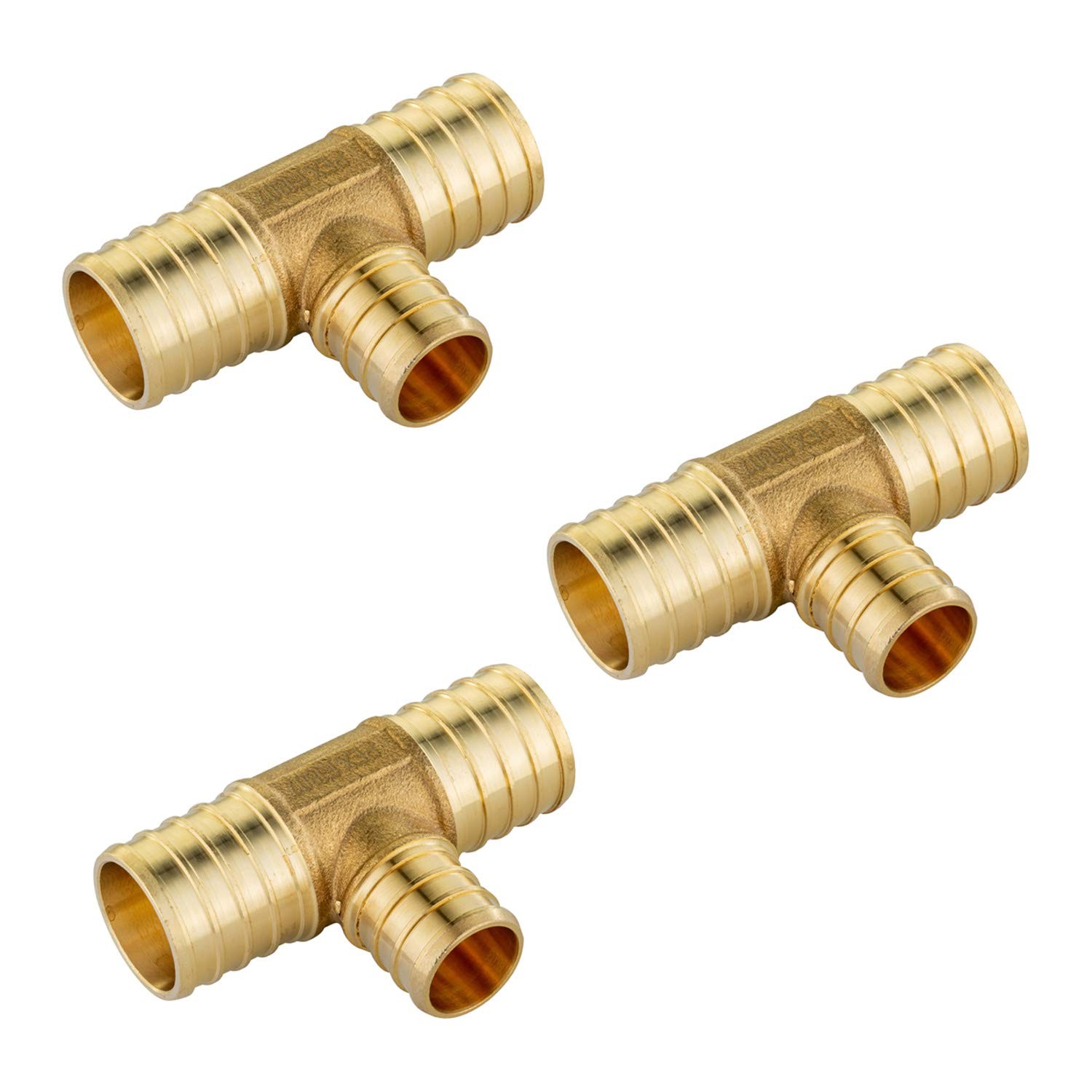 3 PCS 1x1x3/4 Inch Pex Reducing Tee Barb Crimp Brass Fittings Potable Water