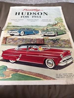 1954 ORIGINAL HUDSON CAR BROCHURE HUDSON HORNET, WASP & JET IN COLOR 