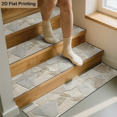 2D Flat Printing Stone Pattern Stair Treads, Non-Slip Stair Carpet, Suitable f
