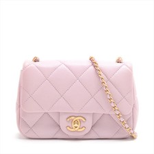 Chanel Mini Matelasse Lambskin Single Flap Single Chain Bag Pearl Pink Gold Meta