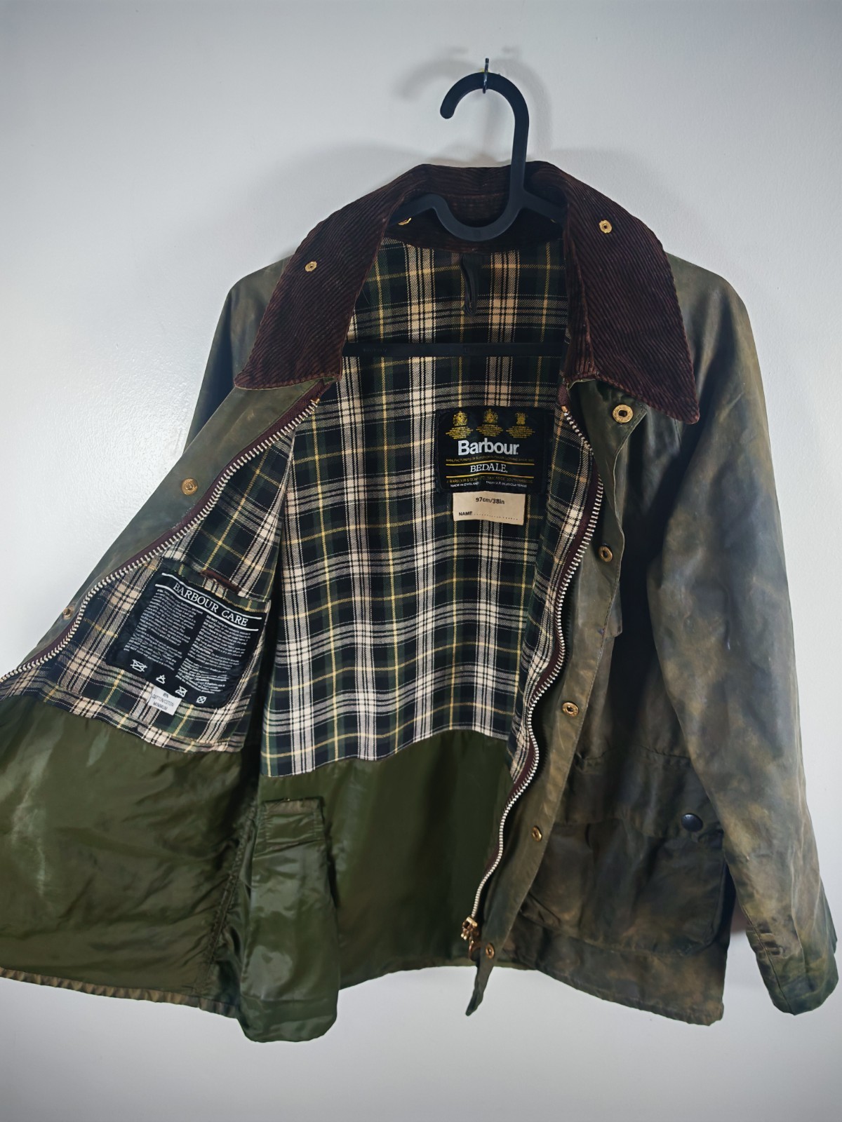 Vintage Barbour Bedale Wax Jacket 4 Pocket Sage Green Size 38 M 1980s 3 Crest image 4