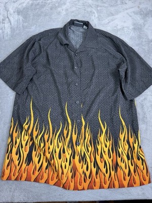 Vintage Y2K Breakdown Flame Short Sleeve Button Down Shirt Men's