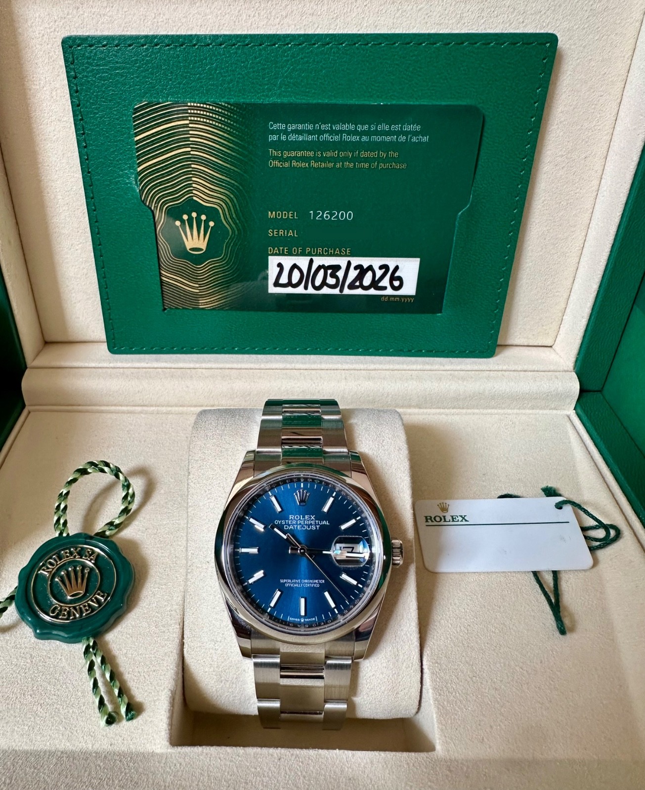 Rolex Datejust 36mm 126200 2026 - Blue Sunburst - Steel Oyster - Full Set UK