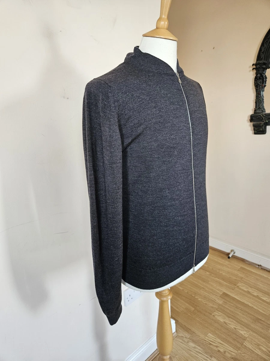 Cárdigan John Smedley Gris Pizarra 100% Pura Lana Nueva Tejido LS Cremallera Completa M Jersey