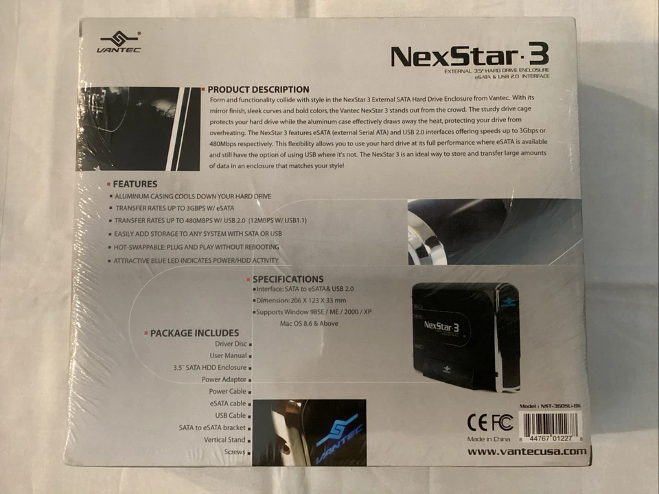 Vantec NexStar 3 External 3.5" Hard Drive Enclosure NST-360SU-BK - NEW/SEALED - Image 2 of 4