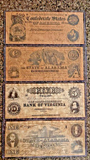 Lot of 4 Confederate States of America Bills $500, $100, $5 & $1